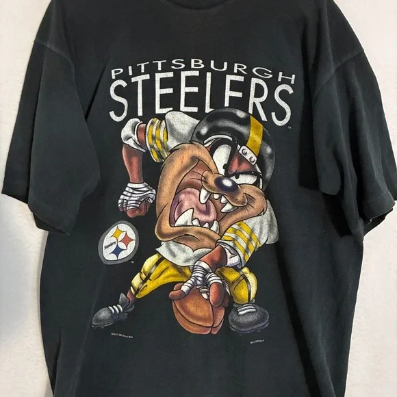 Vtg 90s 1996 Pittsburgh Steelers Looney Toon Taz Shirt XL Single Stitch USA FOTL